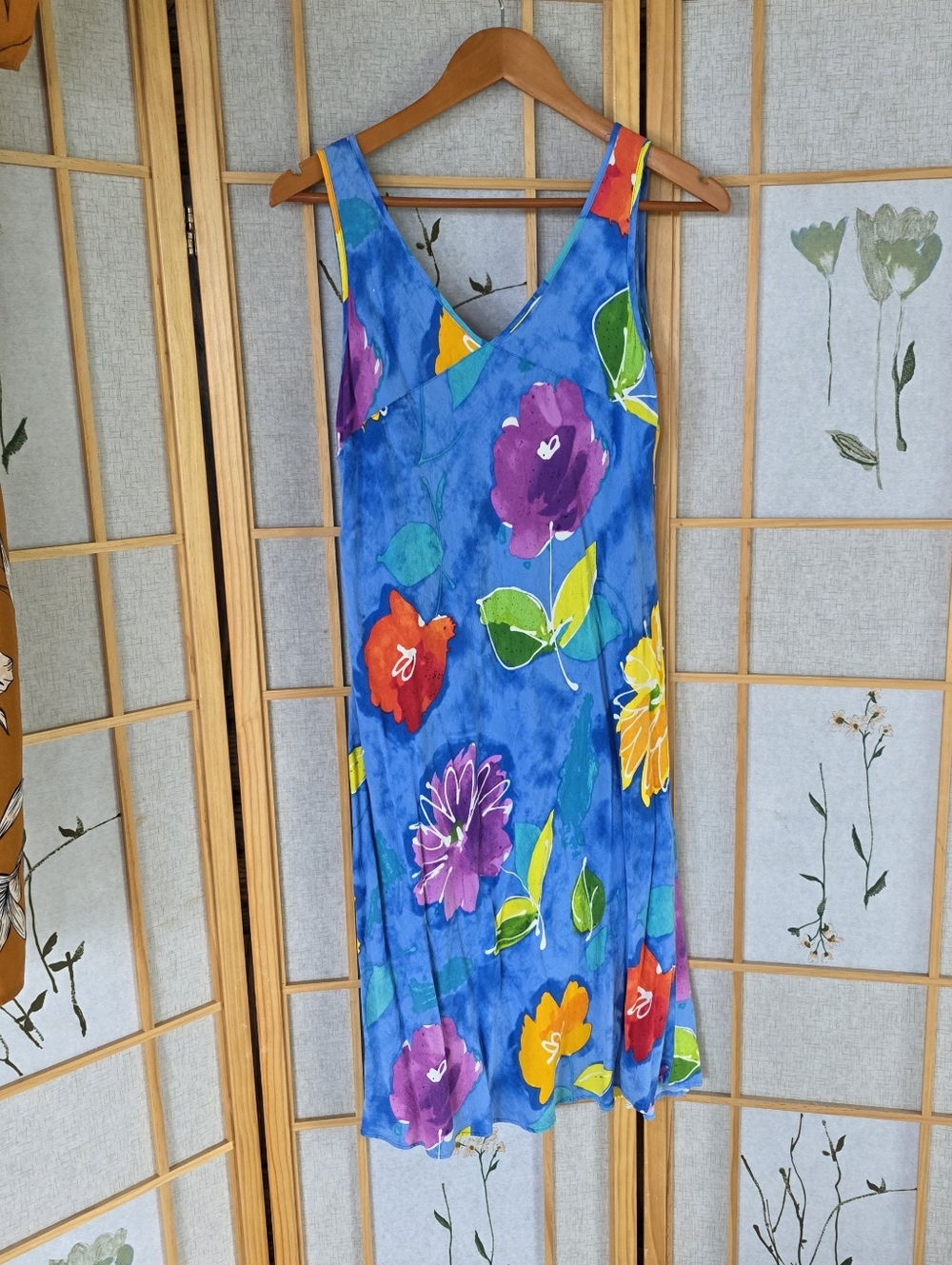 VTG Hawaiian Watercolor Floral Print Dress Midi Sleeveless Jams WORLD y2k Dress